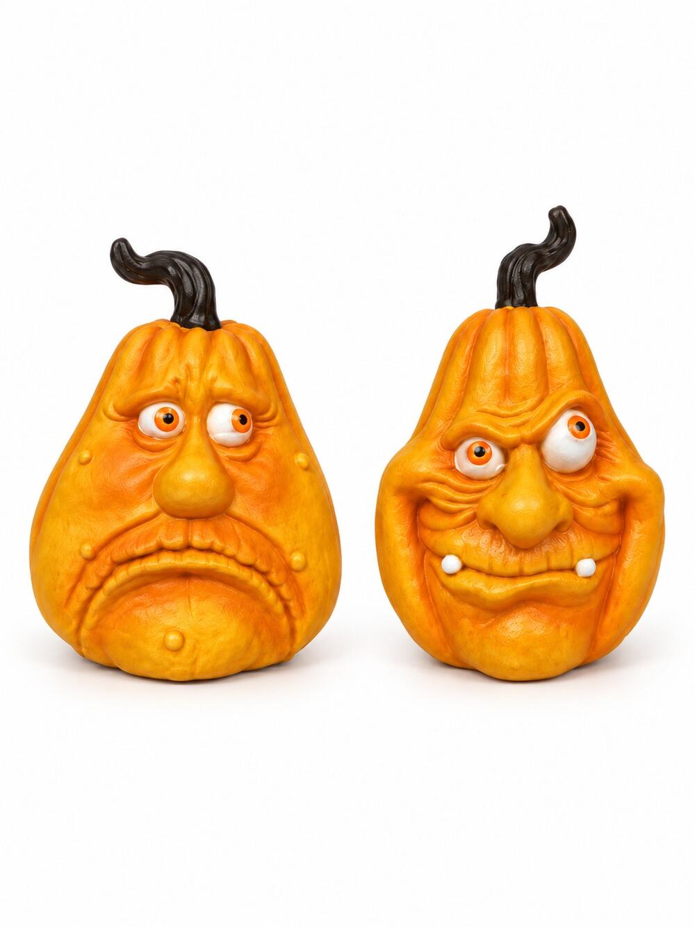 Halloween Creepy Pumpkin Face Decor Set of 2 Vintage Style Figurines NEW